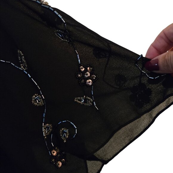 Ulla Popken NWT Black Beaded A Line For Chiffon Formal Maxi Dress Size 16/18 - Picture 4 of 7